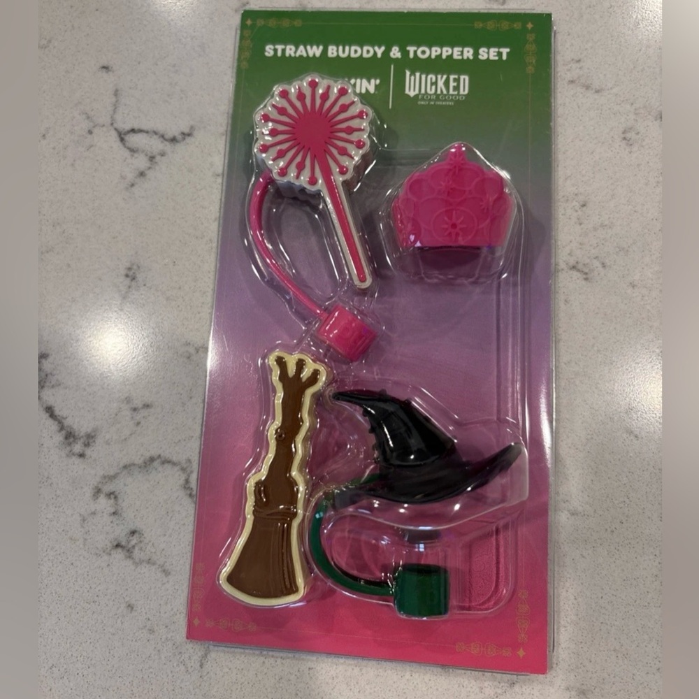 Dunkin Donuts Wicked Straw Buddy & Topper Set - Pink, Gold, Black NIB In Hand